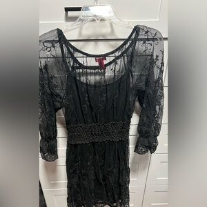 Ultra Pink Women's Black Floral Lace Long Sleeve Knee Length Dress (D3)